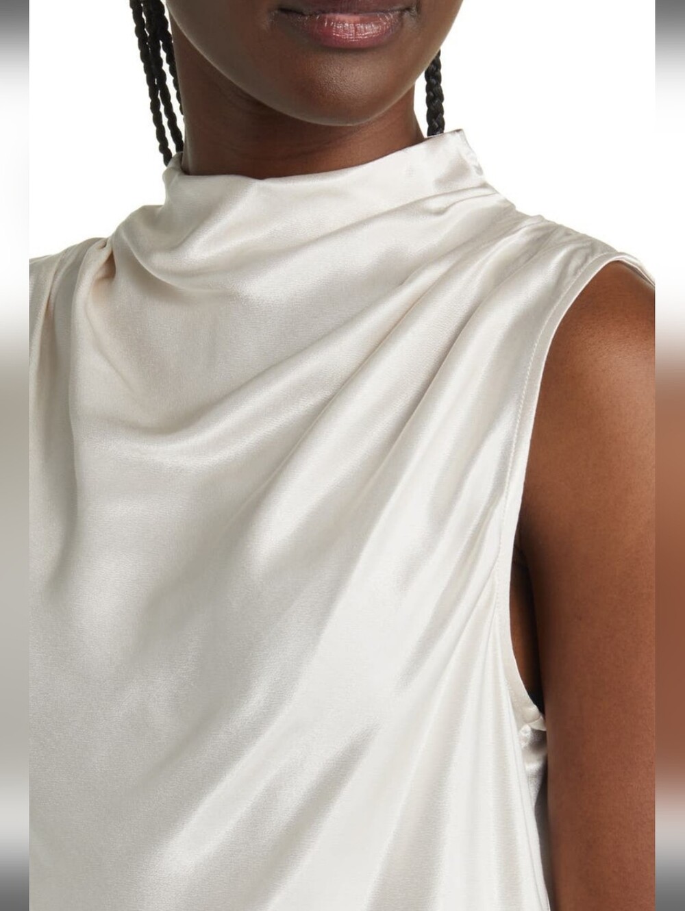 Rails Kaleen Satin Sleeveless Mock Neck Top in Ivory - Picture 4 of 6